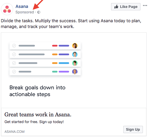 Facebook招聘广告|的例子Asana