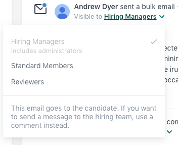 从招聘团队中选择谁可以看到电子邮件给候选人